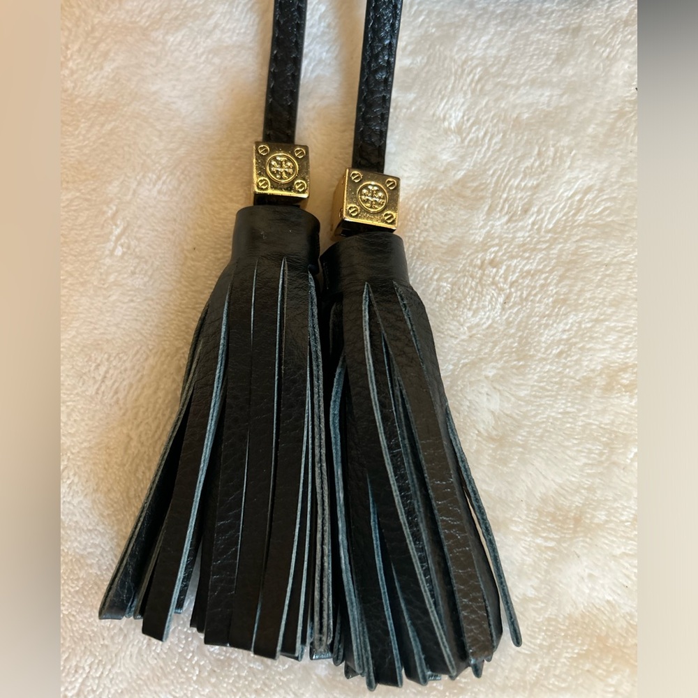 Tory Burch Black Leather Logo Drawstring Backpack - Picture 12 of 16